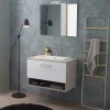 Kiamami Valentina Meuble De Salle De Bain Suspendu Lotto 80Cm Chêne Gris Avec Façade Blanche Et Lavabo Au-Dessus