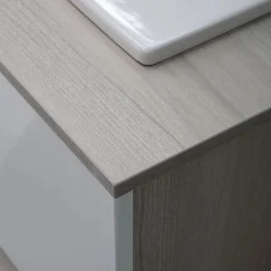 Kiamami Valentina Meuble De Salle De Bain Suspendu Lotto 80Cm Chêne Gris Avec Façade Blanche Et Lavabo Au-Dessus