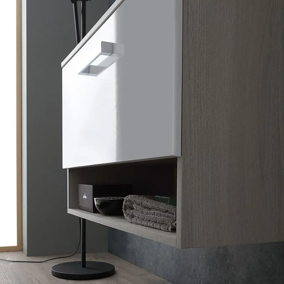 Kiamami Valentina Meuble De Salle De Bain Suspendu Lotto 80Cm Chêne Gris Avec Façade Blanche Et Lavabo Au-Dessus