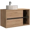 Vente-unique Meuble de salle de bain suspendu avec vasque ronde - Coloris naturel - 100 cm - PURNAL* Meuble Vasque