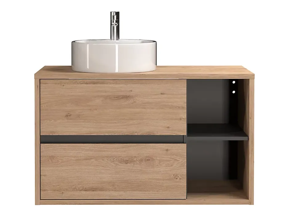 Vente-unique Meuble de salle de bain suspendu avec vasque ronde - Coloris naturel - 100 cm - PURNAL* Meuble Vasque