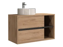 Vente-unique Meuble de salle de bain suspendu avec vasque ronde - Coloris naturel - 100 cm - PURNAL* Meuble Vasque
