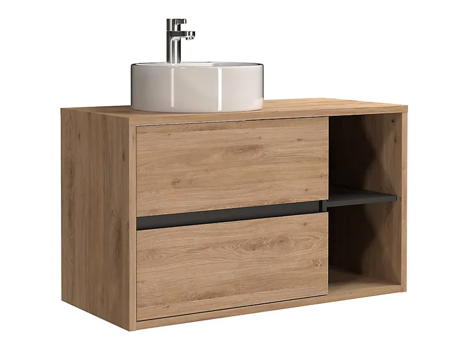 Vente-unique Meuble de salle de bain suspendu avec vasque ronde - Coloris naturel - 100 cm - PURNAL* Meuble Vasque
