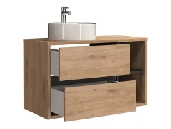 Vente-unique Meuble de salle de bain suspendu avec vasque ronde - Coloris naturel - 100 cm - PURNAL* Meuble Vasque