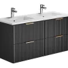 Vente-unique Meuble de salle de bain suspendu strié avec vasque à encastrer - Noir - 120 cm - ZEVARA* Meuble Vasque