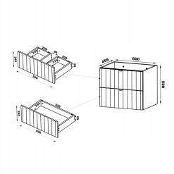 Furnidea Meuble de salle de bain sous vasque suspendu ARCOS blanc 60 cm façades rainurées