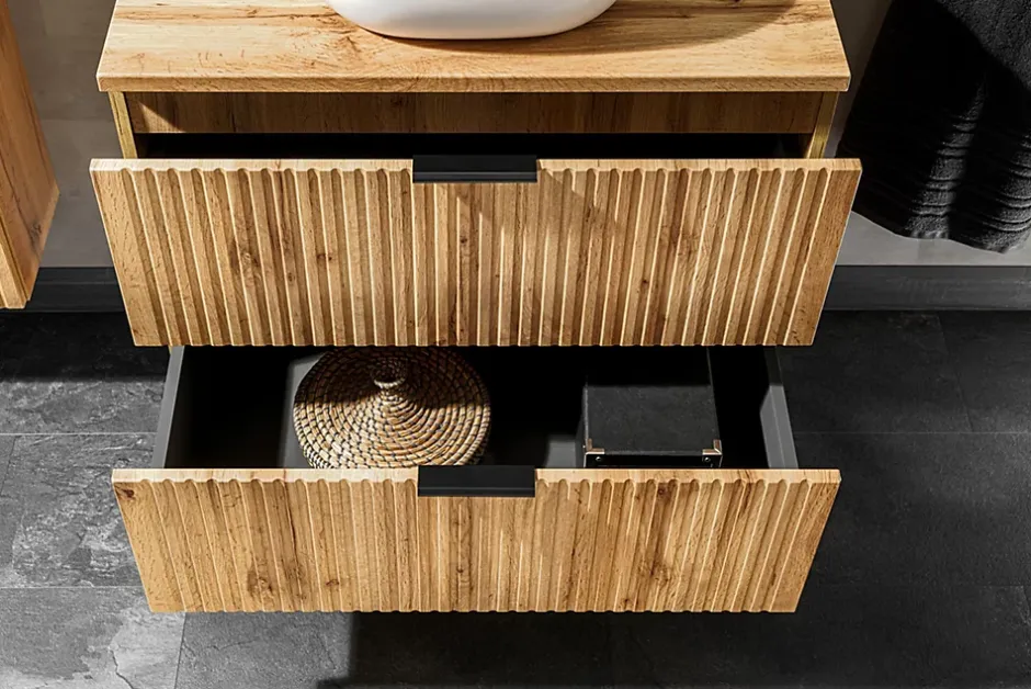 Furnidea Meuble de salle de bain suspendu sous double vasque ADEL CHÊNE 120 cm