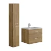Vente-unique Meuble de salle de bain suspendu simple vasque avec colonne de rangement - Coloris naturel clair - 60 cm - KAYLA