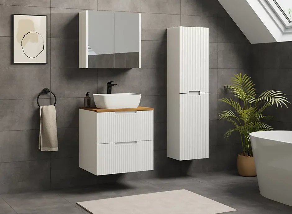 Furnidea Meuble de salle de bain suspendu sous vasque VENA blanc 60 cm* Meuble Sous Lavabo