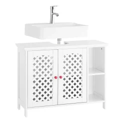 Sobuy Meuble de Salle de Bain sous Lavabo 2 Portes avec Niche et Étagère Réglable en MDF Blanc* Meuble Sous Lavabo