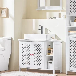 Sobuy Meuble de Salle de Bain sous Lavabo 2 Portes avec Niche et Étagère Réglable en MDF Blanc* Meuble Sous Lavabo