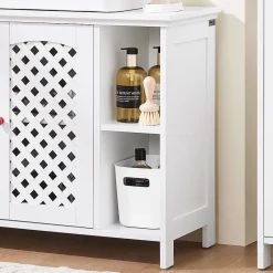 Sobuy Meuble de Salle de Bain sous Lavabo 2 Portes avec Niche et Étagère Réglable en MDF Blanc* Meuble Sous Lavabo