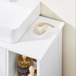 Sobuy Meuble de Salle de Bain sous Lavabo 2 Portes avec Niche et Étagère Réglable en MDF Blanc* Meuble Sous Lavabo