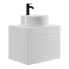 Vente-unique Meuble de salle de bain suspendu strié blanc avec vasque ronde à poser - 60 cm - SATARA