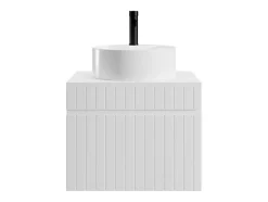 Vente-unique Meuble de salle de bain suspendu strié blanc avec vasque ronde à poser - 60 cm - SATARA