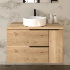 Cosyneo Meuble de salle de bain sans miroir avec vasque à poser ronde KING - Roble (chêne clair) - 80cm
