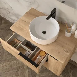 Cosyneo Meuble de salle de bain sans miroir avec vasque à poser ronde KING - Roble (chêne clair) - 80cm