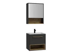 Vente-unique Meuble de salle de bain suspendu anthracite avec vasque à encastrer et armoire de toilette - 60 cm - YANGRA