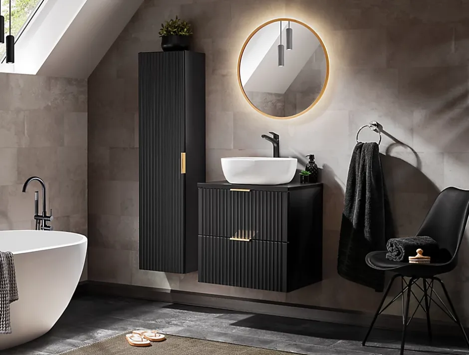 Furnidea Meuble de salle de bain suspendu sous lavabo ADEL NOIR 80 cm* Meuble Sous Lavabo