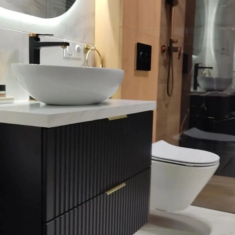Furnidea Meuble de salle de bain suspendu sous lavabo ADEL NOIR 80 cm* Meuble Sous Lavabo