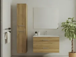 Vente-unique Meuble de salle de bain suspendu simple vasque avec colonne de rangement - Coloris naturel clair - 80 cm - KAYLA