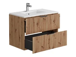 Vente-unique Meuble de salle de bain suspendu strié avec vasque à encastrer et colonne - Coloris naturel clair - 80 cm - ZEVARA