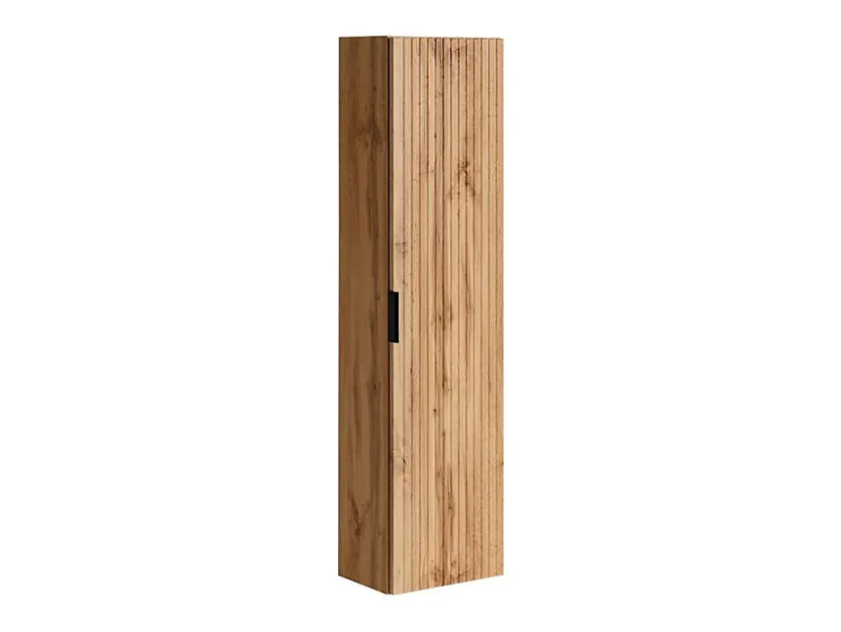 Vente-unique Meuble de salle de bain suspendu strié avec vasque à encastrer et colonne - Coloris naturel clair - 80 cm - ZEVARA