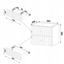 Furnidea Meuble de salle de bain sous vasque suspendu AQUA blanc 60 cm façades rainurées