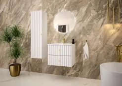 Furnidea Meuble de salle de bain sous vasque suspendu AQUA blanc 60 cm façades rainurées