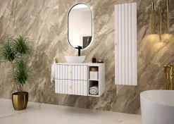 Furnidea Meuble de salle de bain sous vasque suspendu AQUA blanc 60 cm façades rainurées
