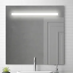 Cosyneo Meuble de salle de bain simple vasque - 3 tiroirs - TIRIS 3C et miroir Led STAM - cambrian (chêne) - 80cm