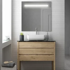 Cosyneo Meuble de salle de bain simple vasque - 3 tiroirs - TIRIS 3C et miroir Led STAM - cambrian (chêne) - 80cm