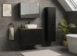 Furnidea Meuble de salle de bain suspendu sous vasque VENA noir 80 cm