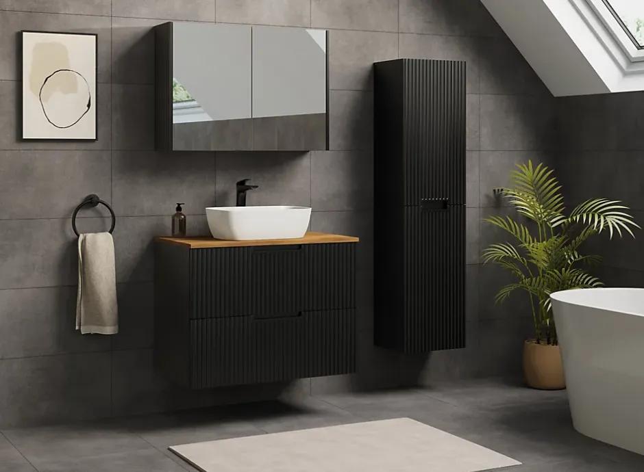 Furnidea Meuble de salle de bain suspendu sous vasque VENA noir 80 cm