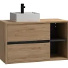 Vente-unique Meuble de salle de bain suspendu vasque carrée - coloris naturel - 100 cm - PURNAL