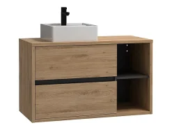 Vente-unique Meuble de salle de bain suspendu vasque carrée - coloris naturel - 100 cm - PURNAL