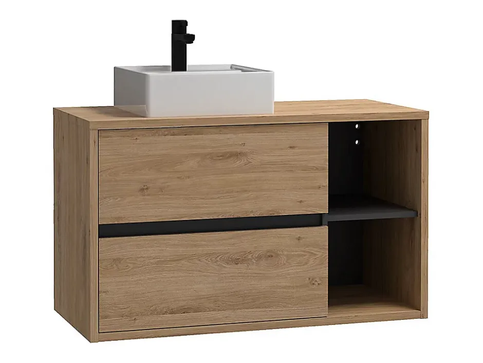 Vente-unique Meuble de salle de bain suspendu vasque carrée - coloris naturel - 100 cm - PURNAL