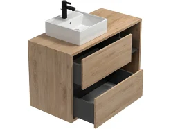 Vente-unique Meuble de salle de bain suspendu vasque carrée - coloris naturel - 100 cm - PURNAL