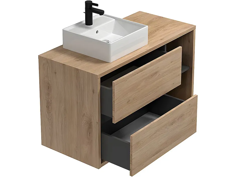 Vente-unique Meuble de salle de bain suspendu vasque carrée - coloris naturel - 100 cm - PURNAL