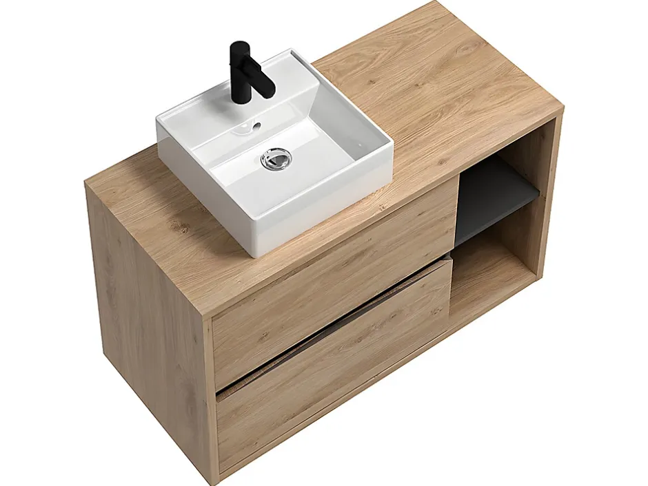 Vente-unique Meuble de salle de bain suspendu vasque carrée - coloris naturel - 100 cm - PURNAL