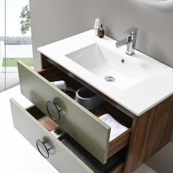 Luxury Bain Meuble de salle de bain simple vasque 100cm bois et vert avec miroir LED LuxuryBain-