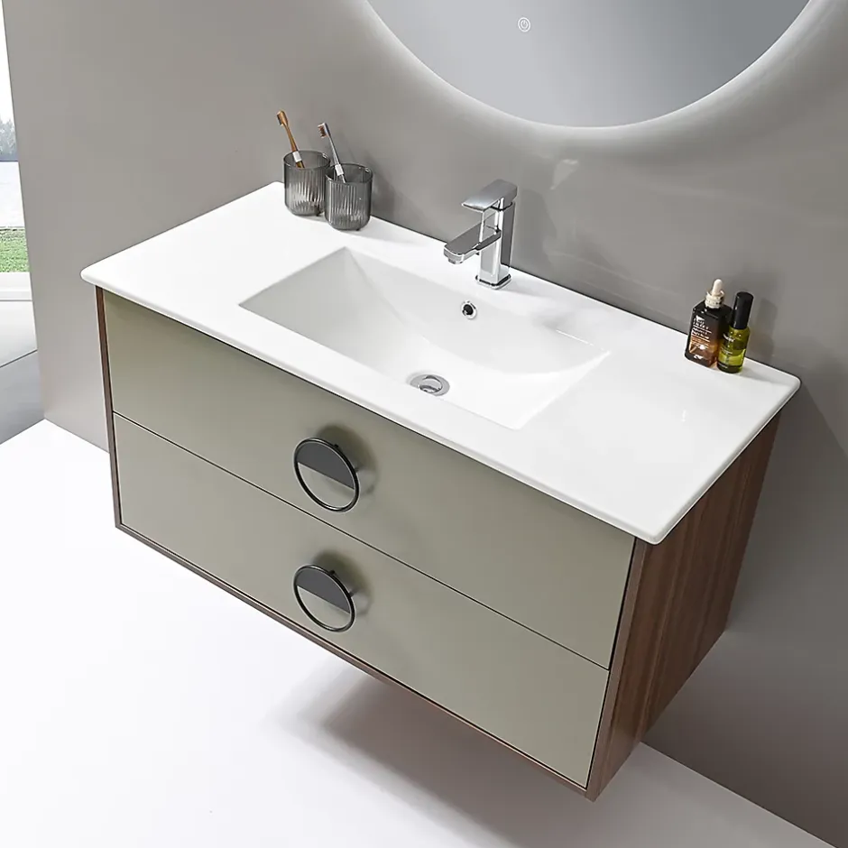Luxury Bain Meuble de salle de bain simple vasque 100cm bois et vert avec miroir LED LuxuryBain-