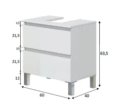 Pegane Meuble de salle de bain sous évier 60 cm avec 2 tiroirs coloris blanc - Longueur 60 x Profondeur 40 x Hauteur 63 cm* Armoire De Salle De Bains