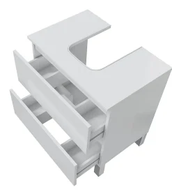 Pegane Meuble de salle de bain sous évier 60 cm avec 2 tiroirs coloris blanc - Longueur 60 x Profondeur 40 x Hauteur 63 cm* Armoire De Salle De Bains