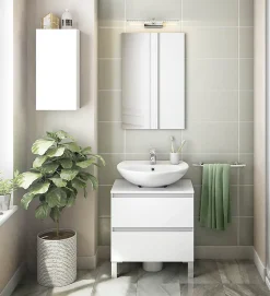 Pegane Meuble de salle de bain sous évier 60 cm avec 2 tiroirs coloris blanc - Longueur 60 x Profondeur 40 x Hauteur 63 cm* Armoire De Salle De Bains