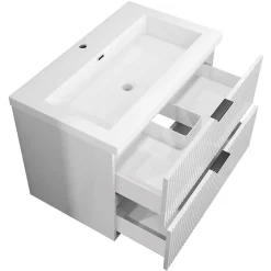 AICA Sanitaire Meuble de salle de bain suspendu 80 cm, 2 tiroirs, avec vasque blanche,MDF blanc brillant* Meuble Vasque