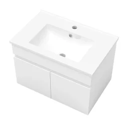 AICA Sanitaire Meuble de salle de bain suspendu avec vasque à poser, meuble blanc 60 cm 2 portes* Meuble Vasque