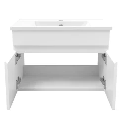 AICA Sanitaire Meuble de salle de bain suspendu avec vasque à poser, meuble blanc 60 cm 2 portes* Meuble Vasque