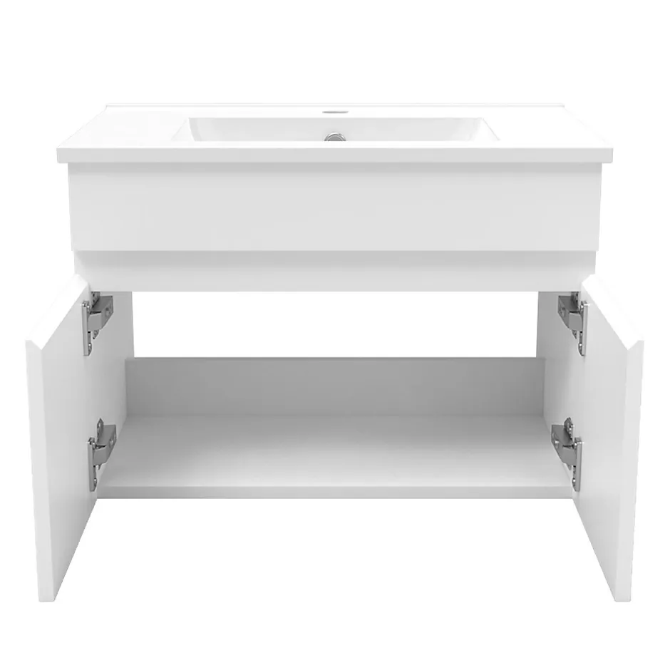 AICA Sanitaire Meuble de salle de bain suspendu avec vasque à poser, meuble blanc 60 cm 2 portes* Meuble Vasque
