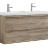Vente-unique Meuble de salle de bain suspendu avec vasque à encastrer - Coloris naturel clair - 120 cm - QUADRA* Meuble Vasque